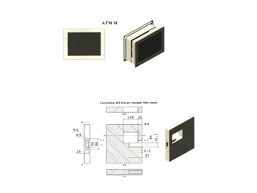 Maniglia Incasso Rettangolare Porta Scorrevole/Battente Atomo Mini nottolino chiusura a Toppa mm.113x84 Varie Finiture| Saletta - immagine 5